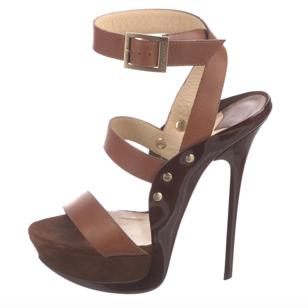 Jimmy Choo Brown Open-toes Leather Stiletto Heels